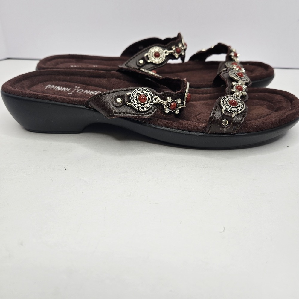 Minnetonkia Sandels Brown Leather Size 8 Heel To Toe‎ 10.5"